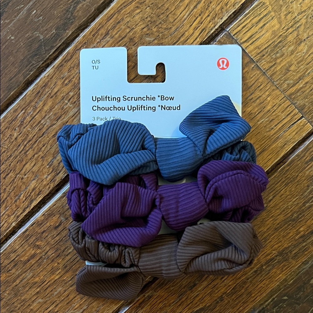 Lululemon Blue, Dramatic Magenta, Java Uplifting Bow Scrunchie Bow 3 Pack NWT
